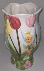 Disney Store Fairies Ceramic Tinkerbell Flower Vase Figurine Display(Retired) with Tulips: $10,090