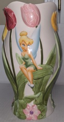 Disney Store Fairies Ceramic Tinkerbell Flower Vase Figurine Display(Retired) with Tulips: $10,090