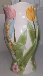 Disney Store Fairies Ceramic Tinkerbell Flower Vase Figurine Display(Retired) with Tulips: $10,090
