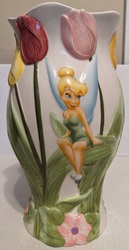 Disney Store Fairies Ceramic Tinkerbell Flower Vase Figurine Display(Retired) with Tulips: $10,090