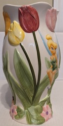 Disney Store Fairies Ceramic Tinkerbell Flower Vase Figurine Display(Retired) with Tulips: $10,090