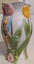 Disney Store Fairies Ceramic Tinkerbell Flower Vase Figurine Display(Retired) with Tulips: $10,090